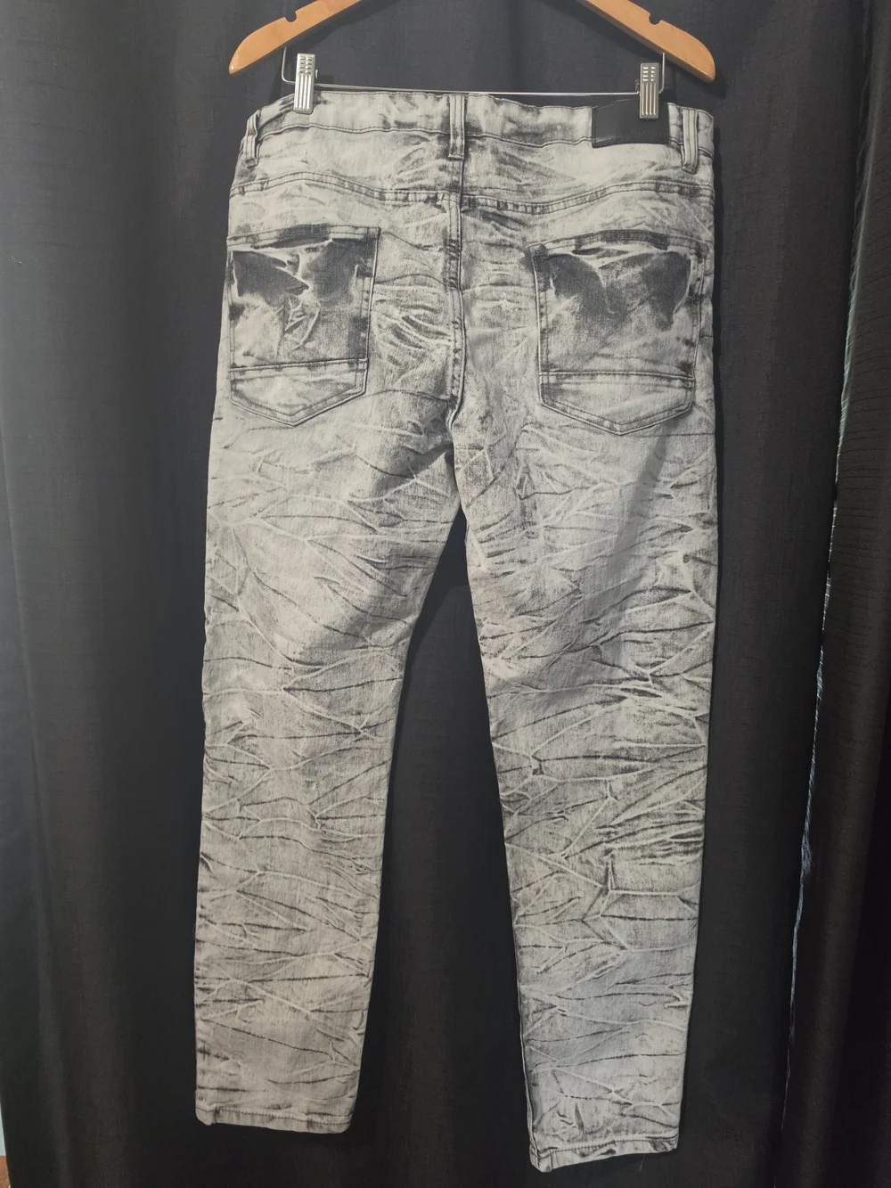 Essentials Men’s Washed Gray Moto Jeans